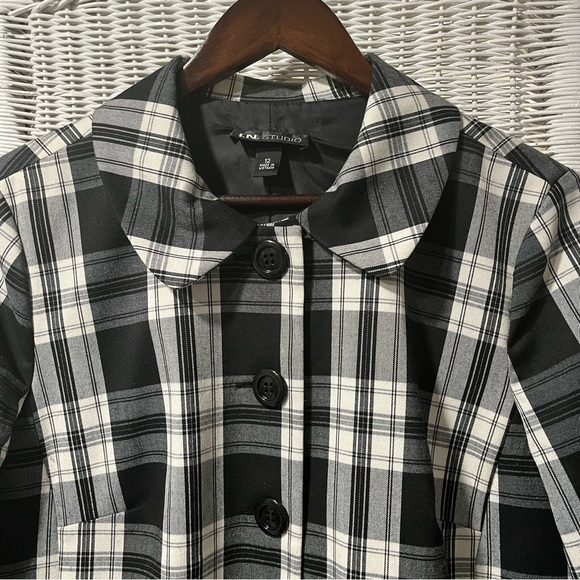Vtg I.N. STUDIO Jacket GLEN PLAID Sz 12 Black White Grey RETRO Mid-Length PREPPY - Picture 2 of 16